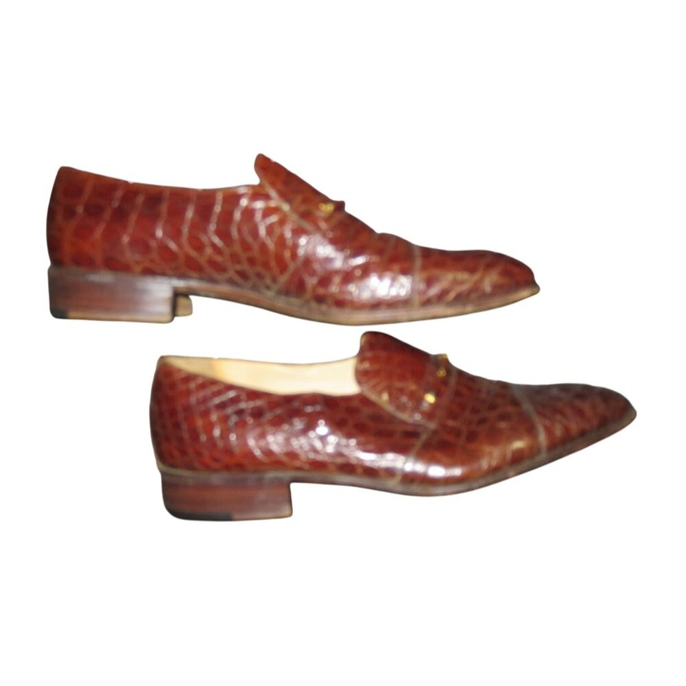 MORESCHI of Italy Genuine Croc Embossed Leather Oxford Loafers Dress Shoes sz 8 - Picture 5 of 9